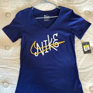Nike Navy and Yellow Graphic Tee